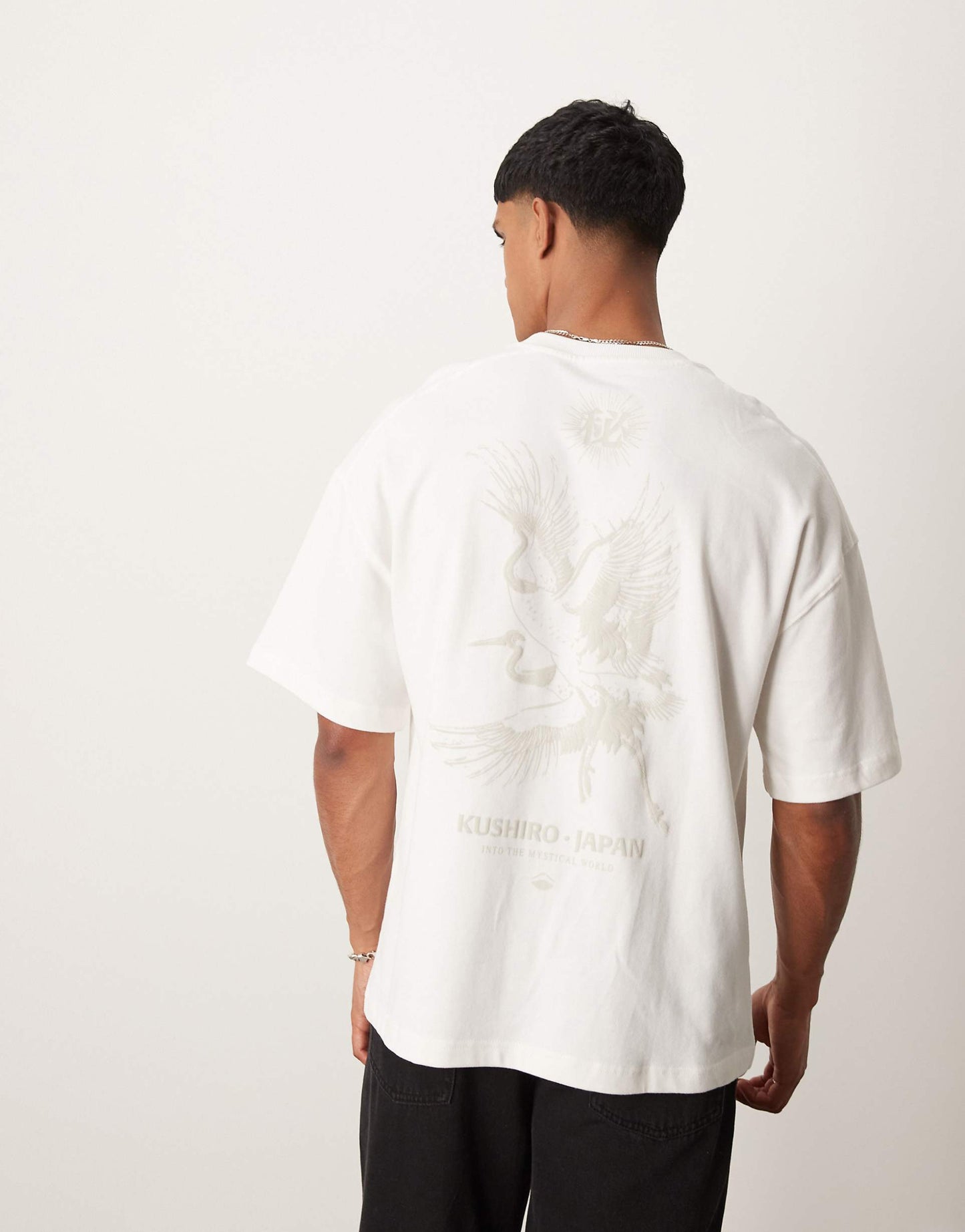 Japanese Crane Back Print Oversized T-Shirt