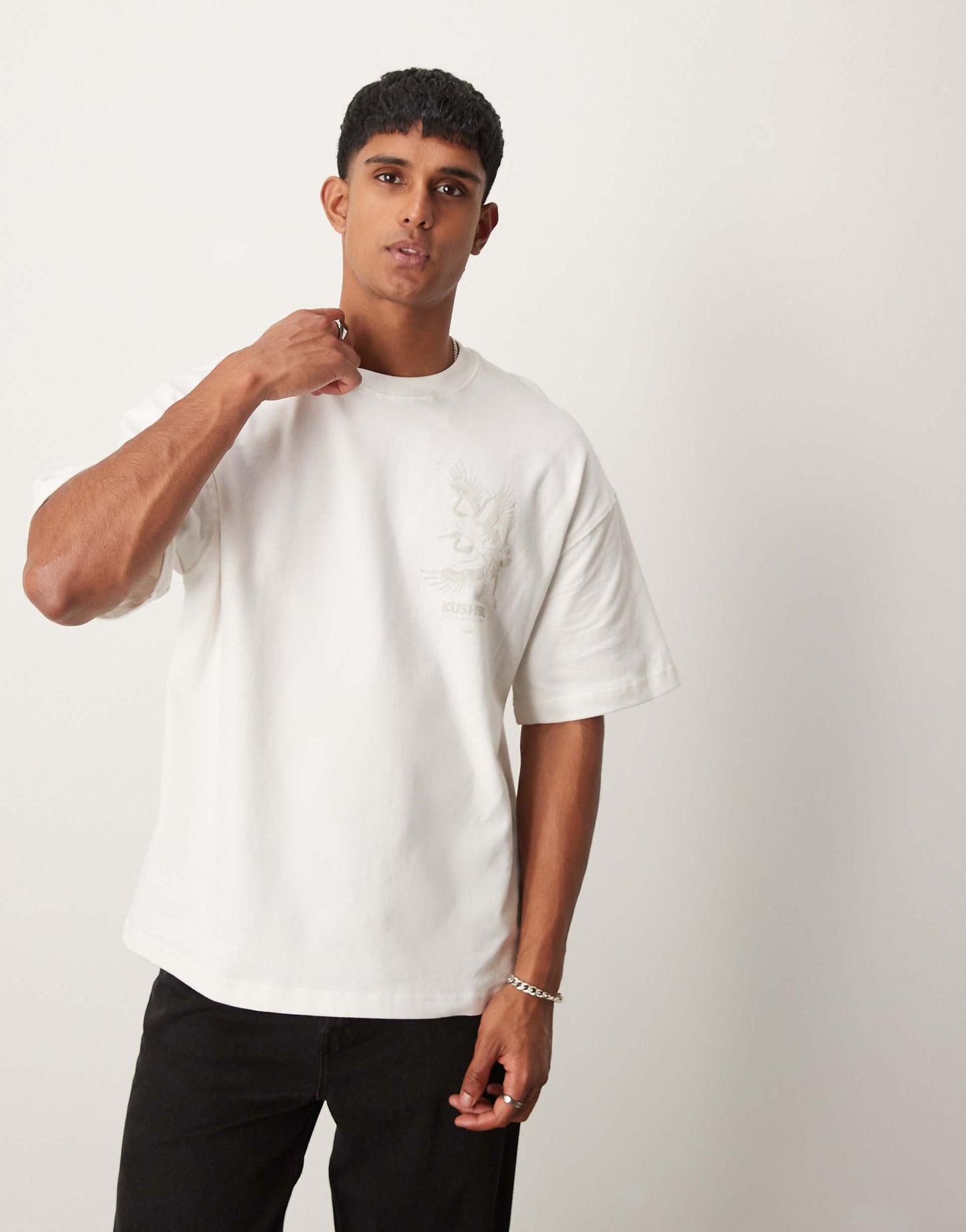 Japanese Crane Back Print Oversized T-Shirt