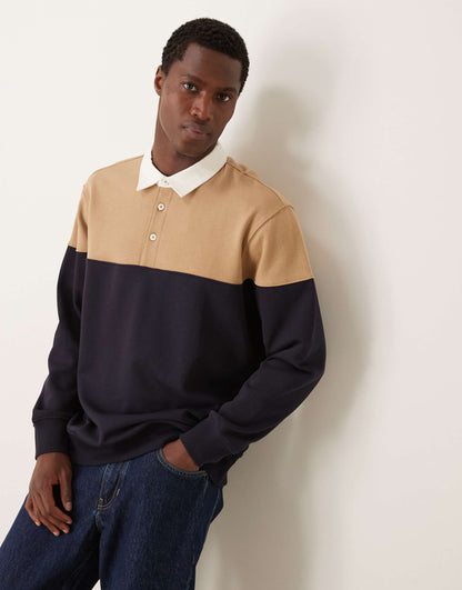 Contrast Detail Long Sleeve Polo