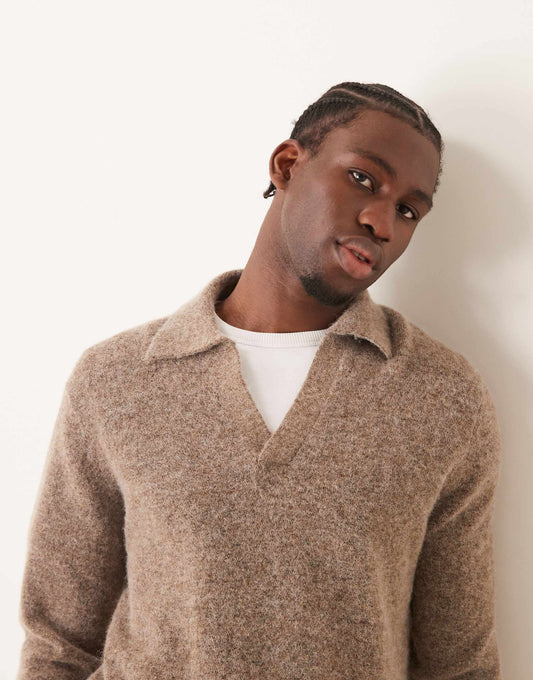Oversized Collar Wool Jumper Light Brown