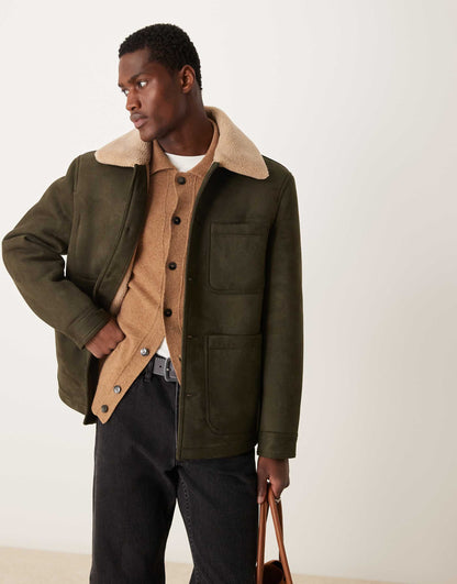 Borg Collar Button Down Avaitor Jacket