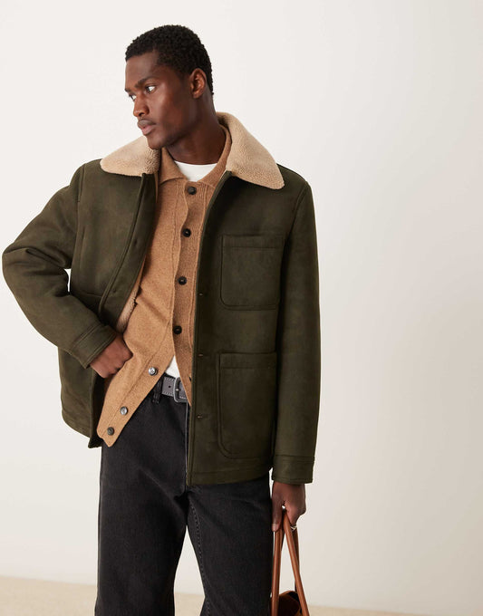 Borg Collar Button Down Avaitor Jacket