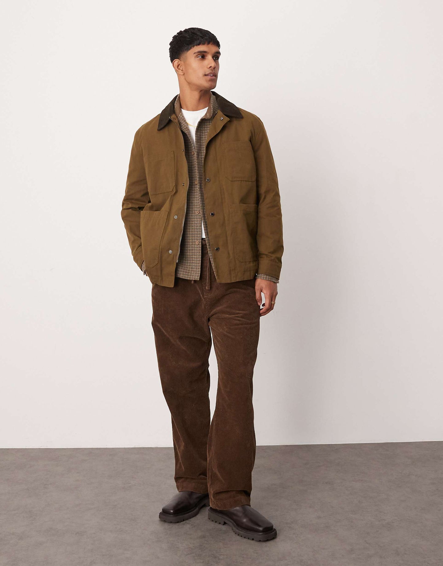 Contrast Collar Button Down Wax Jacket