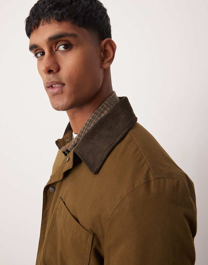 Contrast Collar Button Down Wax Jacket