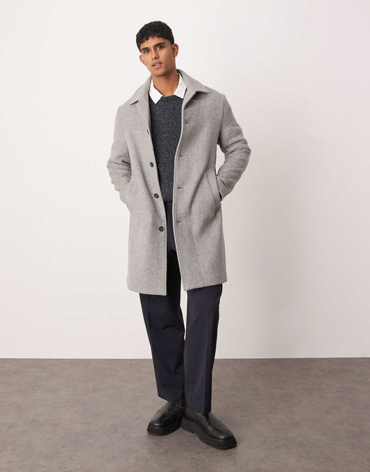Wool Mix Mid Length Herringbone Coat