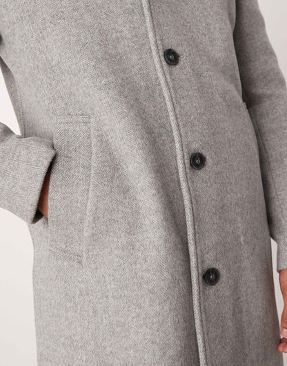 Wool Mix Mid Length Herringbone Coat