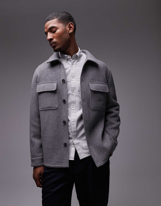 Button Down Herringbone Shacket