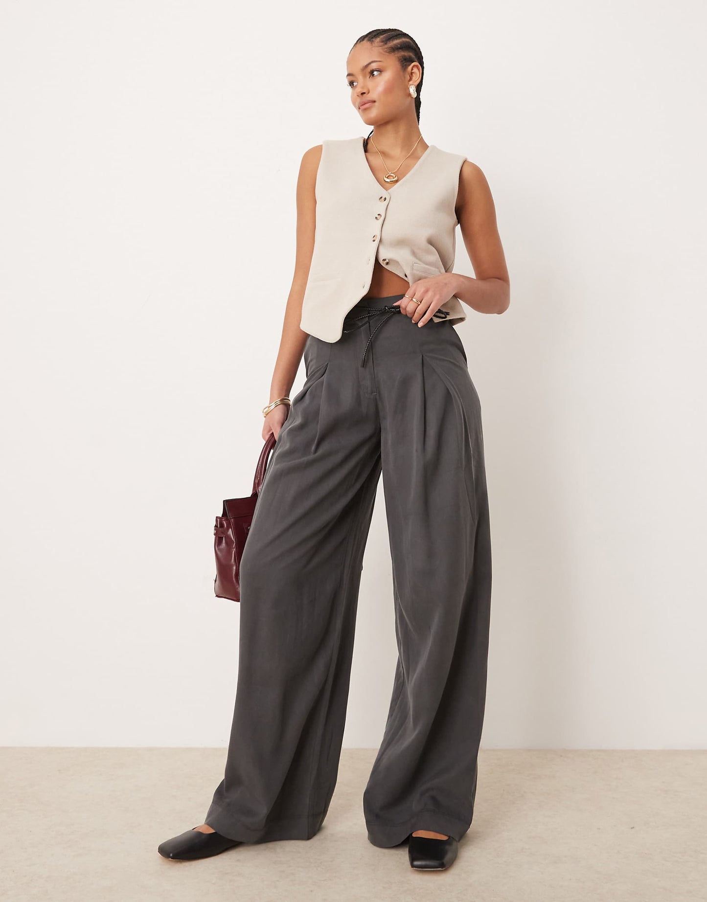 Tall Pleated Wide Leg Trouser With Tie