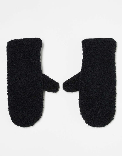 Leather Look And Borg Mix Mittens