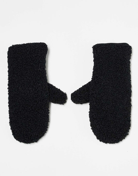 Leather Look And Borg Mix Mittens