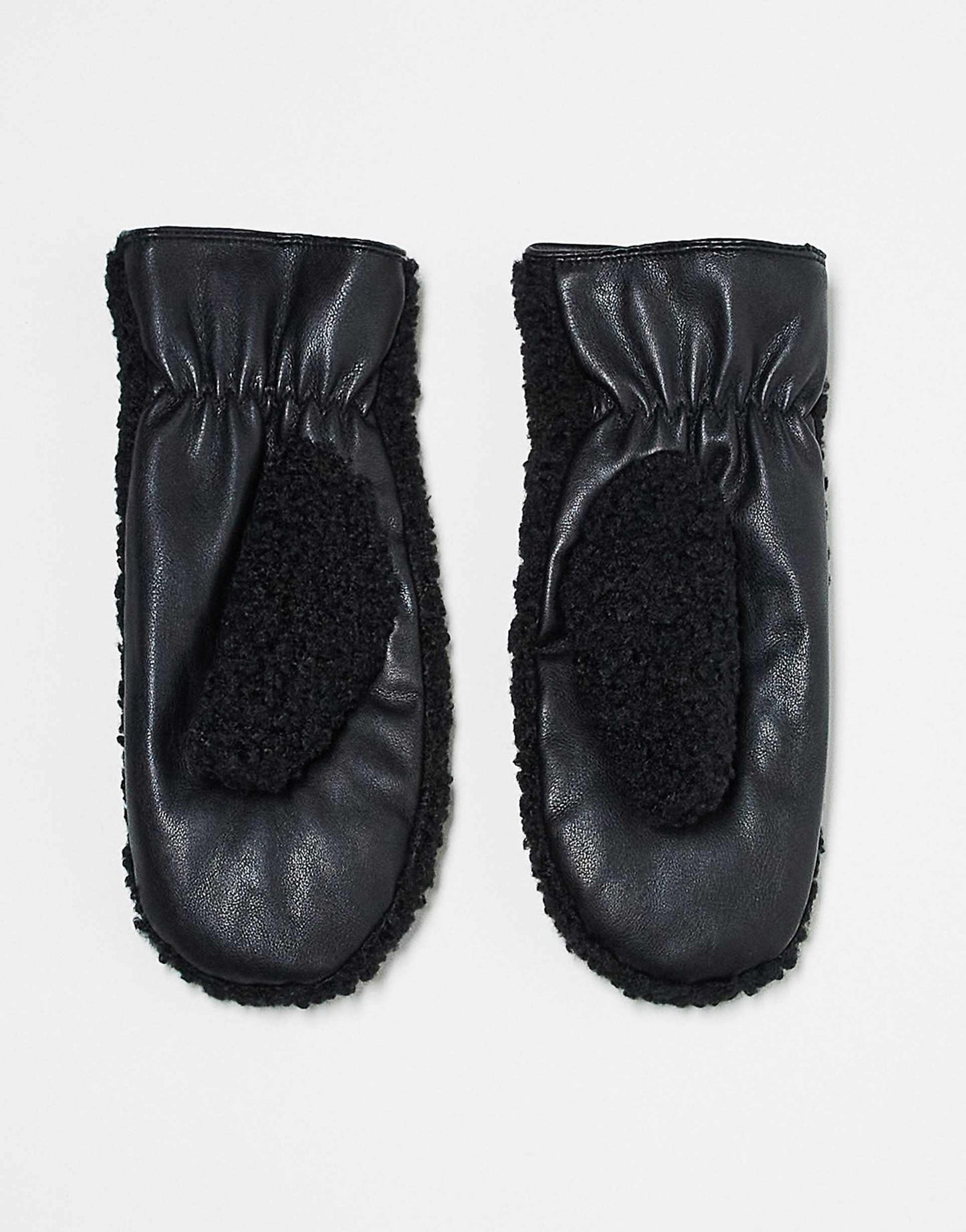 Leather Look And Borg Mix Mittens