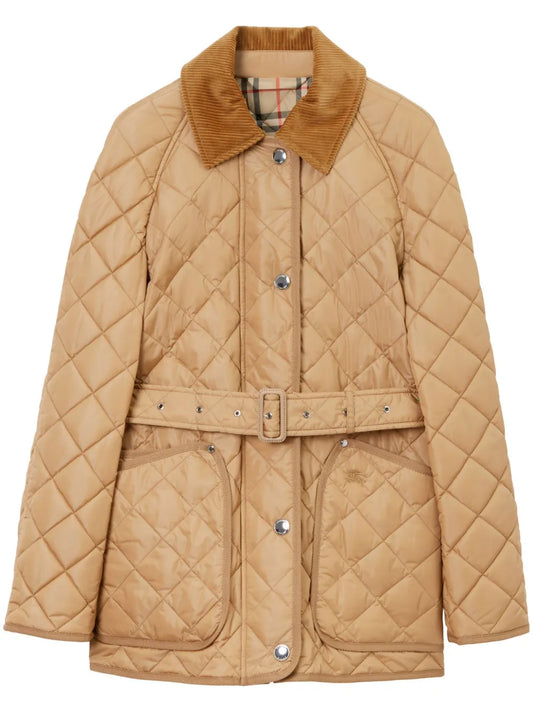 Diamond-Quilted Belted Jacket