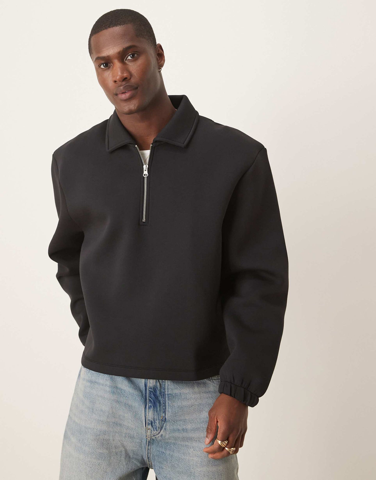 Oversized Boxy Quarter Zip Rugby Scuba Sweatshirt