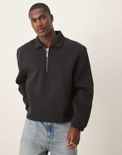 Oversized Boxy Quarter Zip Rugby Scuba Sweatshirt