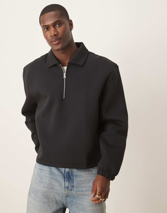 Oversized Boxy Quarter Zip Rugby Scuba Sweatshirt