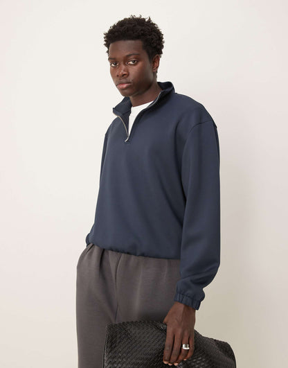 Oversized Boxy Scuba Quarter Zip Sweatshirt
