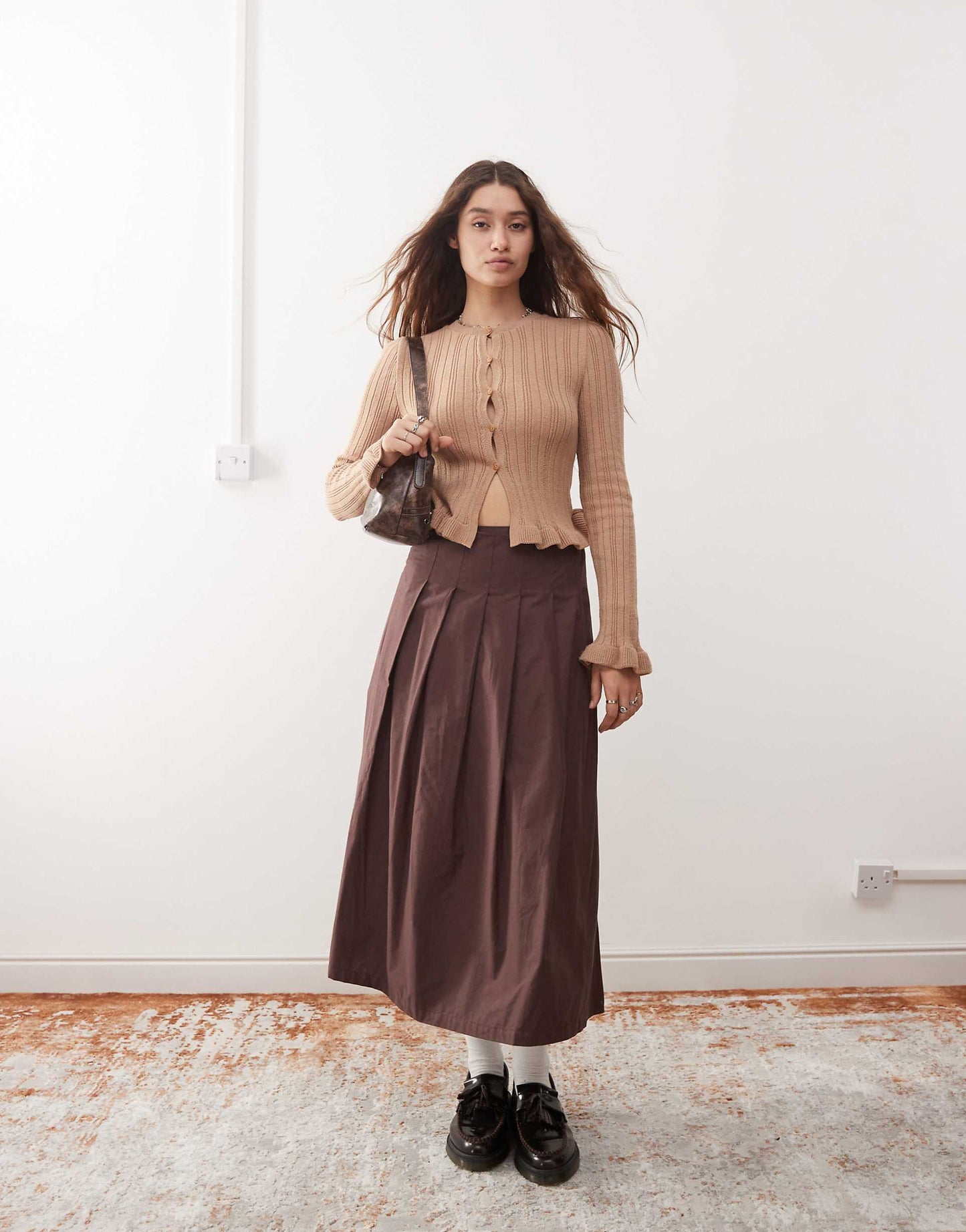Knitted Frill Hem And Cuff Cardigan