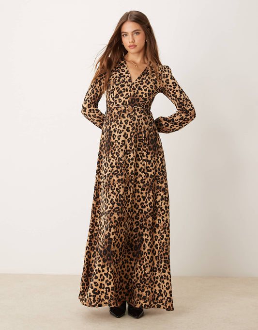 V Neck Wrap Style Long Sleeve Maxi Dress