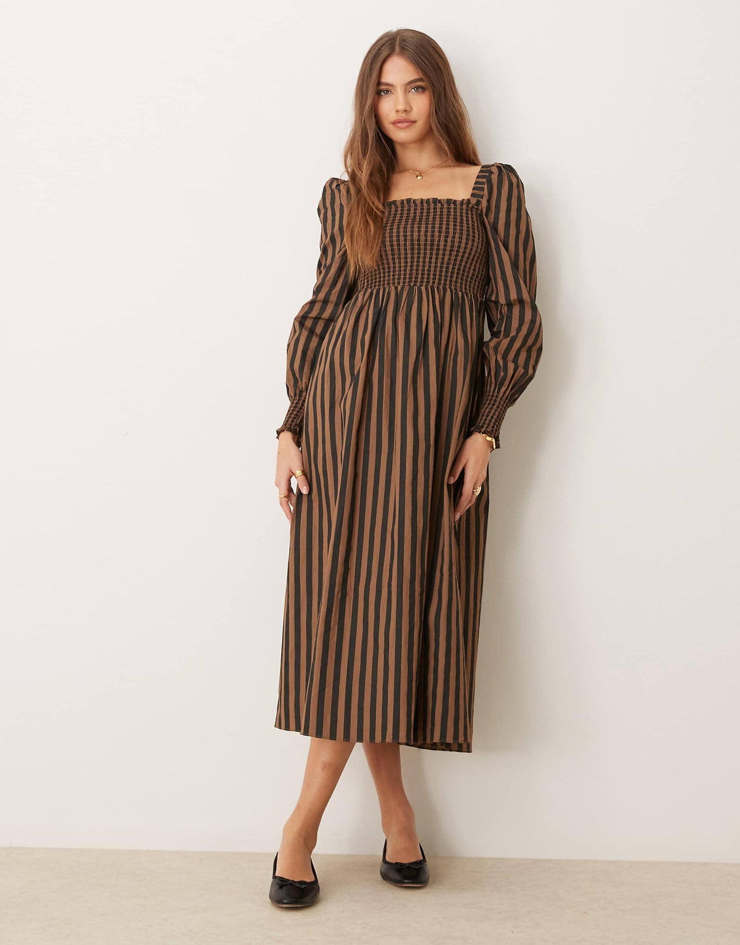 Long Sleeve Shirred Body Maxi Dress