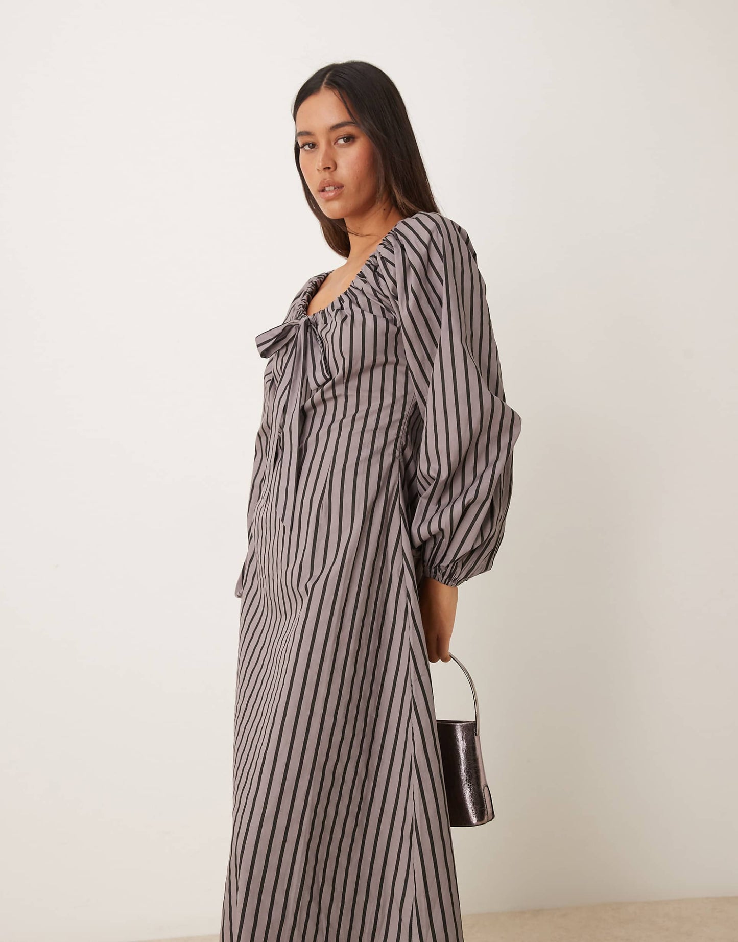 Tie Front Volume Sleeve Maxi Smock Dress