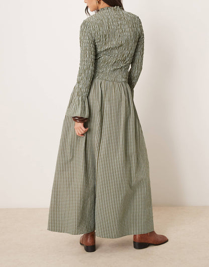 Long Sleeve Shirred Maxi Dress