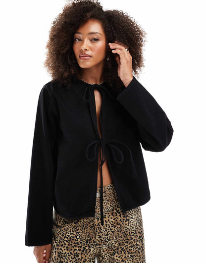 Denim Long Sleeve Tie Front Top