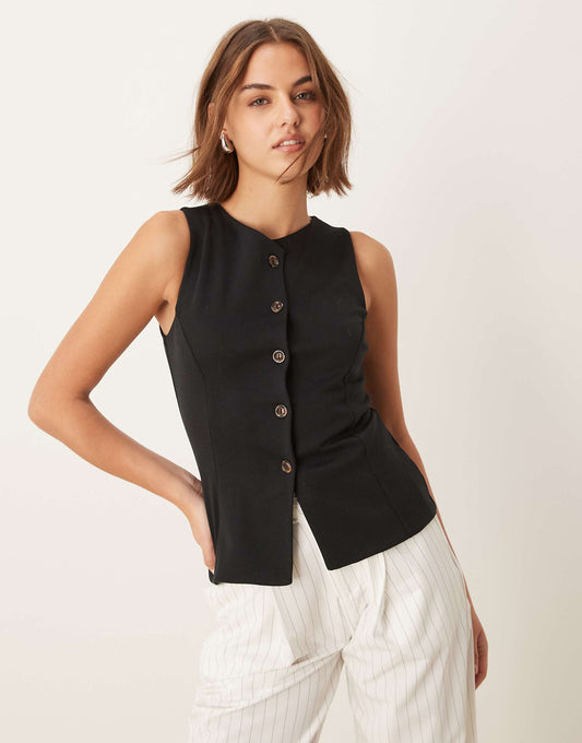 Crew Neck Button Down Jersey Waistcoat