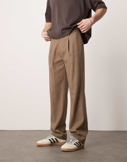 Smart Straight Leg Wool Mix Chino Trousers With Front Pleat