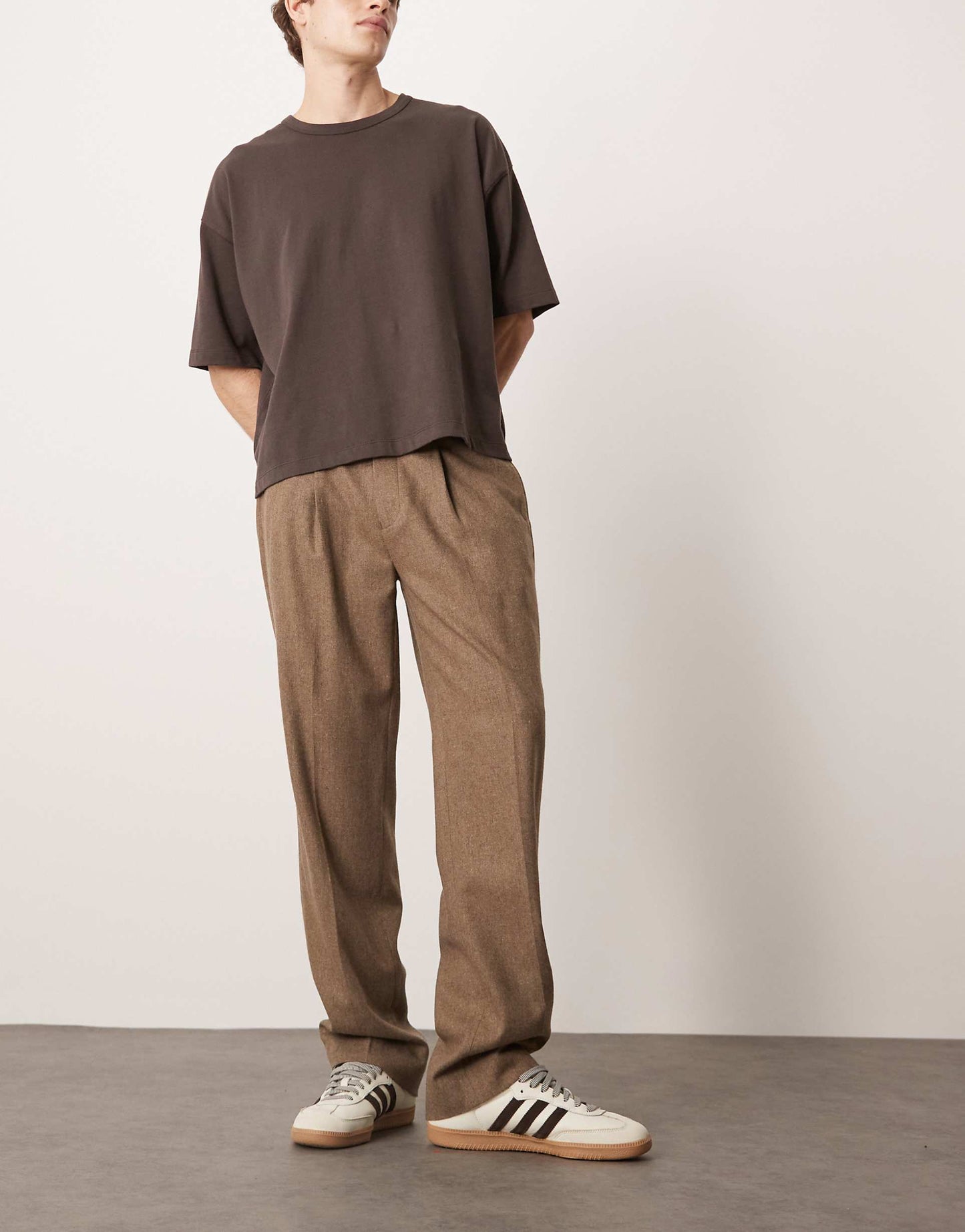 Smart Straight Leg Wool Mix Chino Trousers With Front Pleat