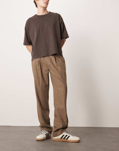 Smart Straight Leg Wool Mix Chino Trousers With Front Pleat