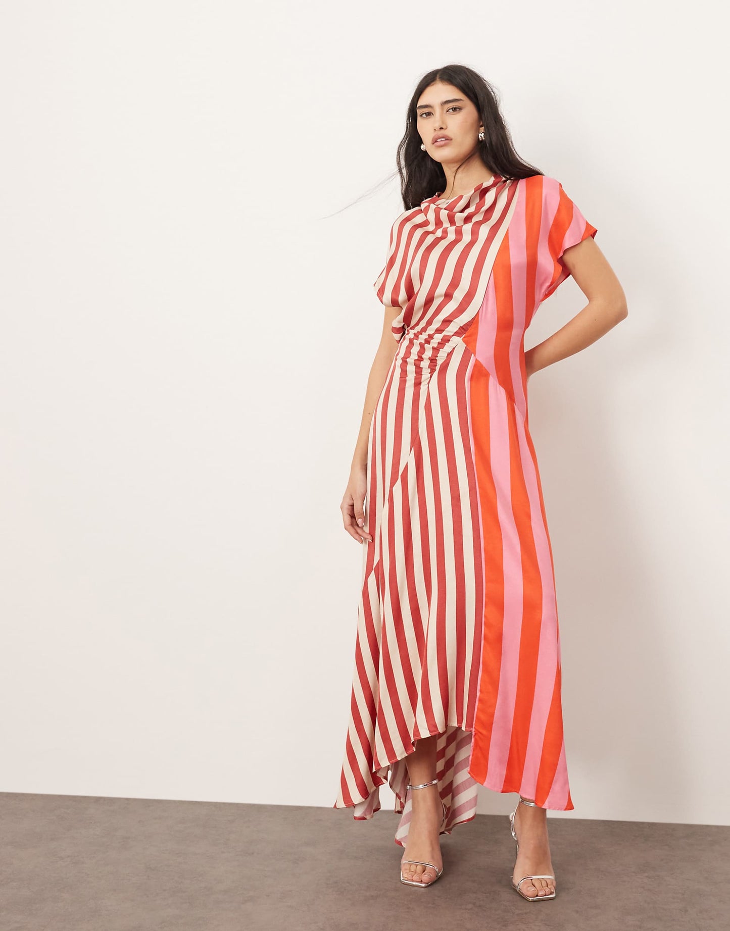 Cowl Neck Maxi Dress With Asymmetric Hem