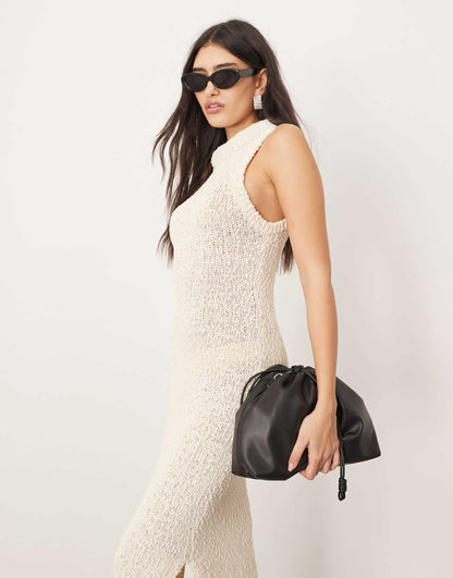 Boucle Open Knit Racer Maxi Dress