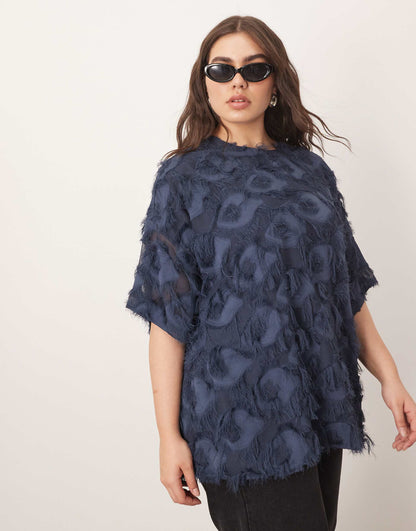 Curve Woven Textured Oversized T-Shirt