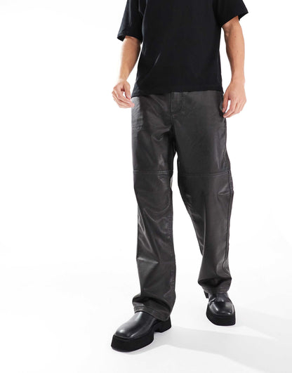 Wide Leg Faux Leather Trouser