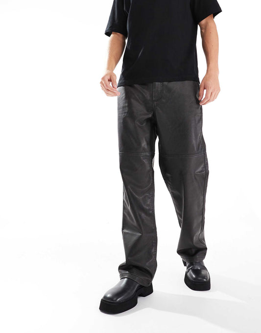 Wide Leg Faux Leather Trouser
