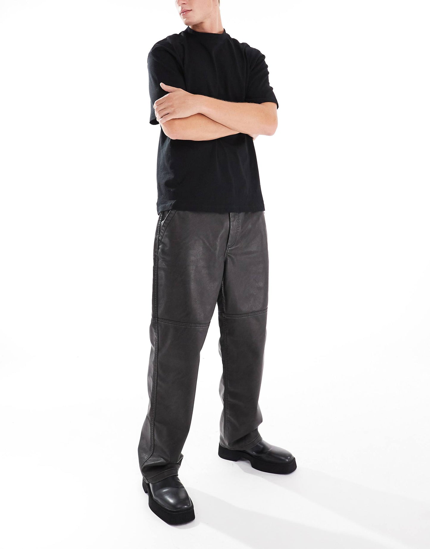 Wide Leg Faux Leather Trouser