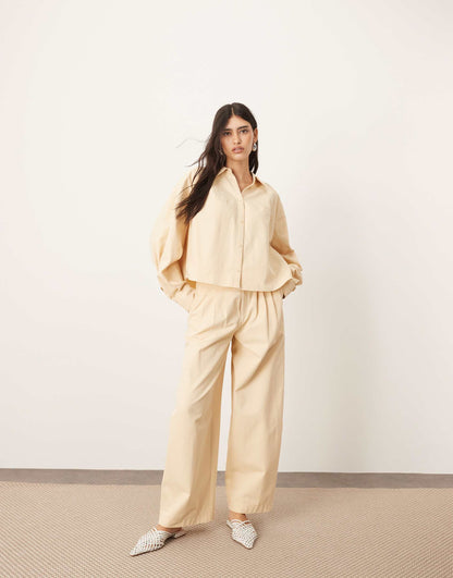 Structured Pleat Detail Wide Leg Barrel Trouser And Structured Boxy Shirt Co-Ord