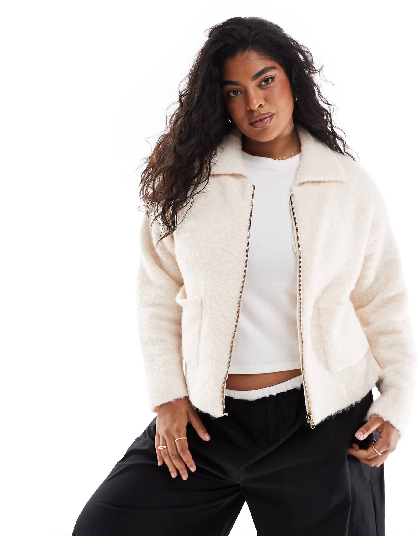 Plus Knitted Zip Through Pocket Detail Cardigan