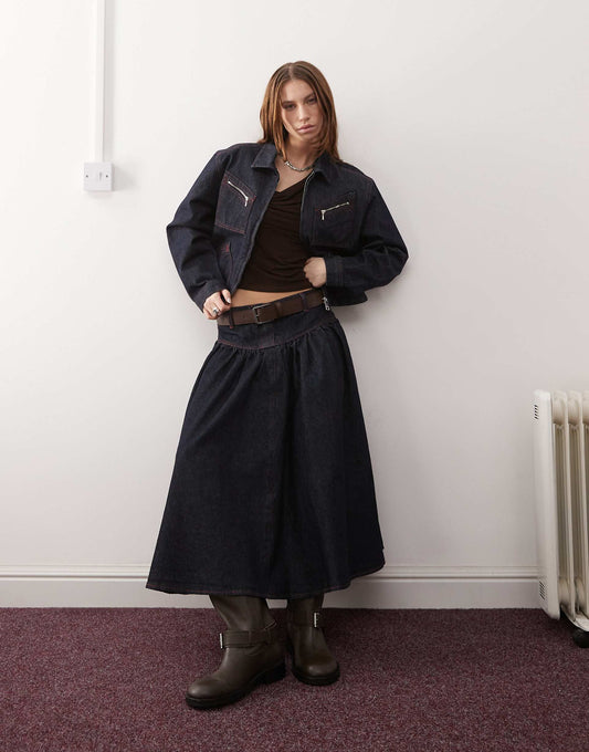 Denim Drop Waist Midi Skirt Co-Ord