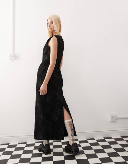 Flocked Denim Midi Dress