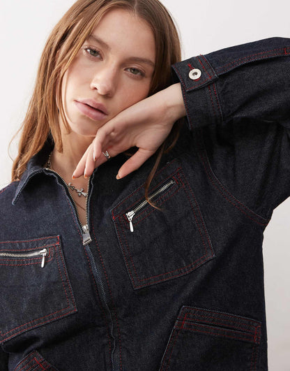 Relaxed Denim Jacket With Contrast Stitch Co-Ord