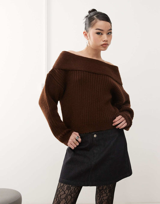 Oversized Knitted Off Shoulder Jumper