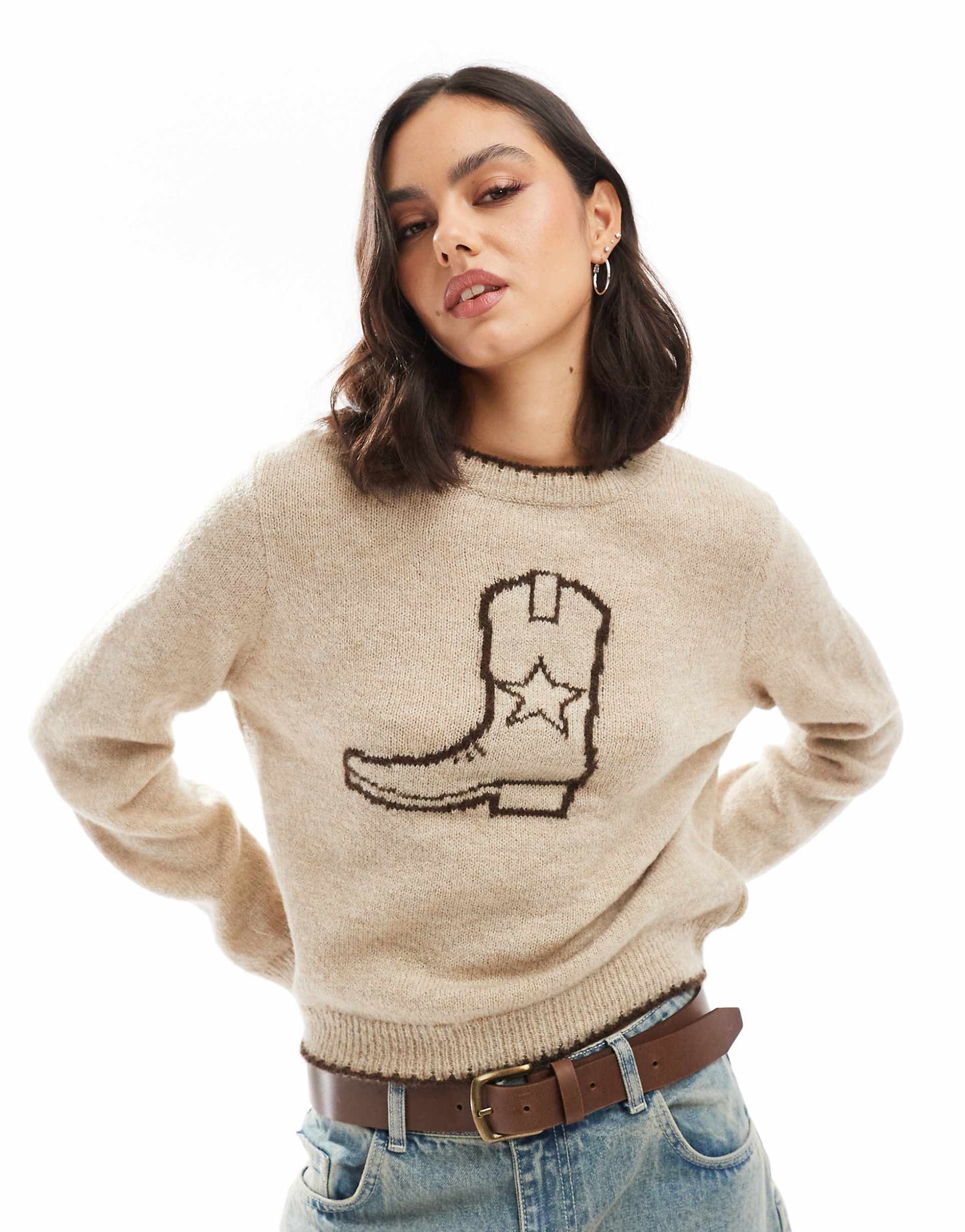 Knitted Oversized Jumper With Cowboy Boot
