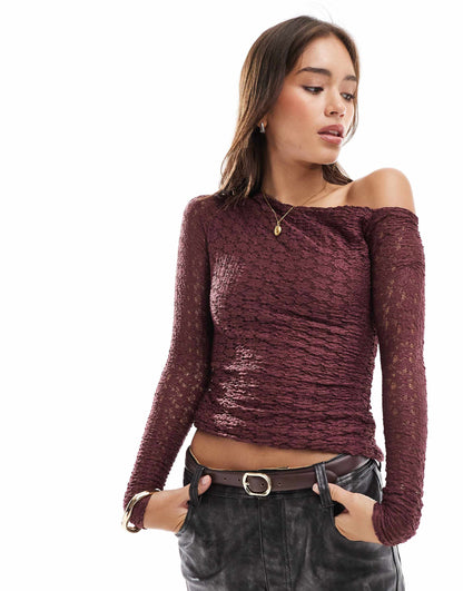 Asymmetric One Shoulder Lace Top