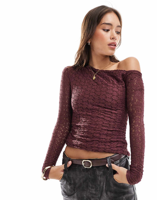 Asymmetric One Shoulder Lace Top