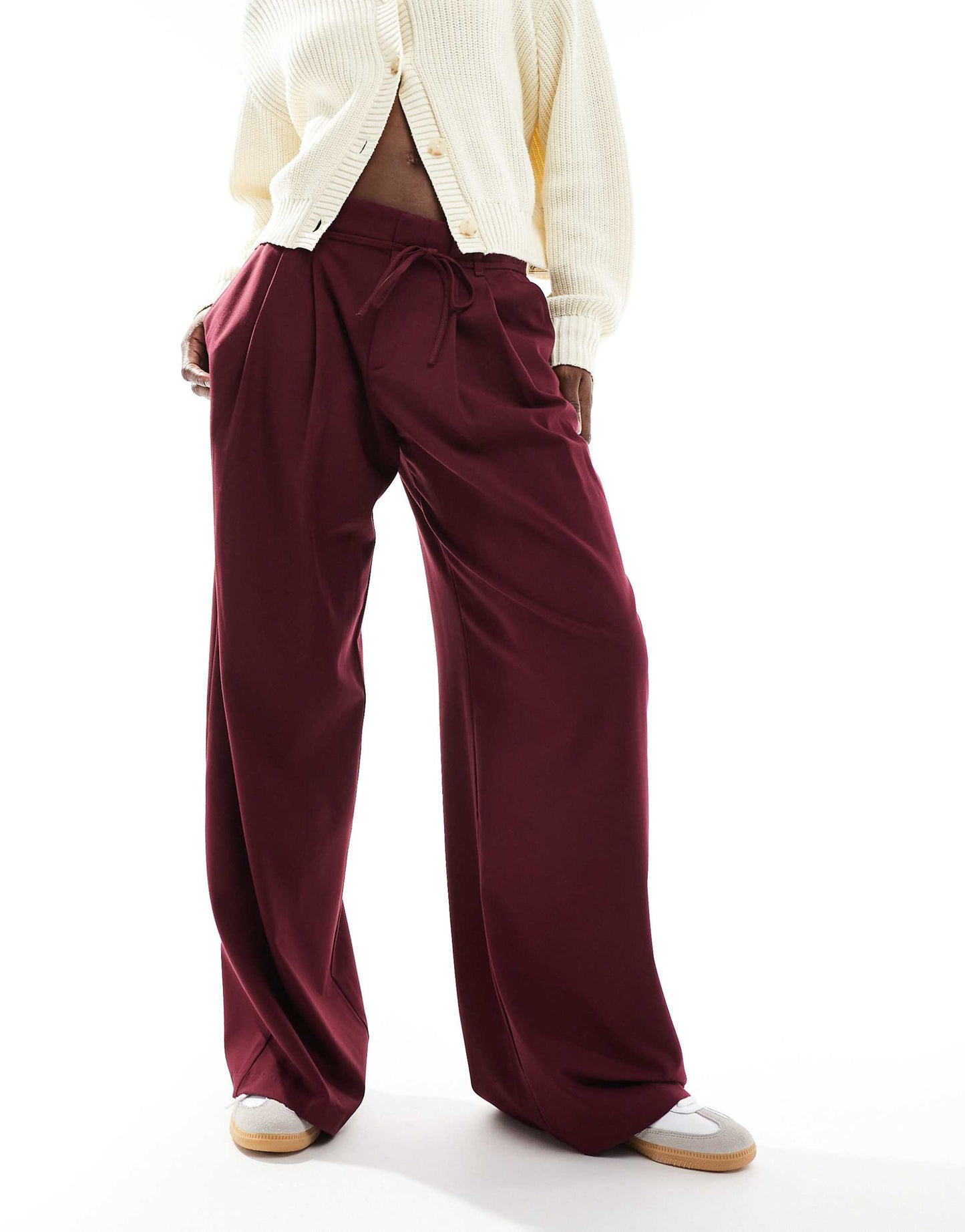 Wide Leg Tailored Trousers With Tie Waist