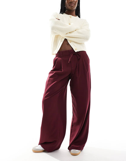 Wide Leg Tailored Trousers With Tie Waist