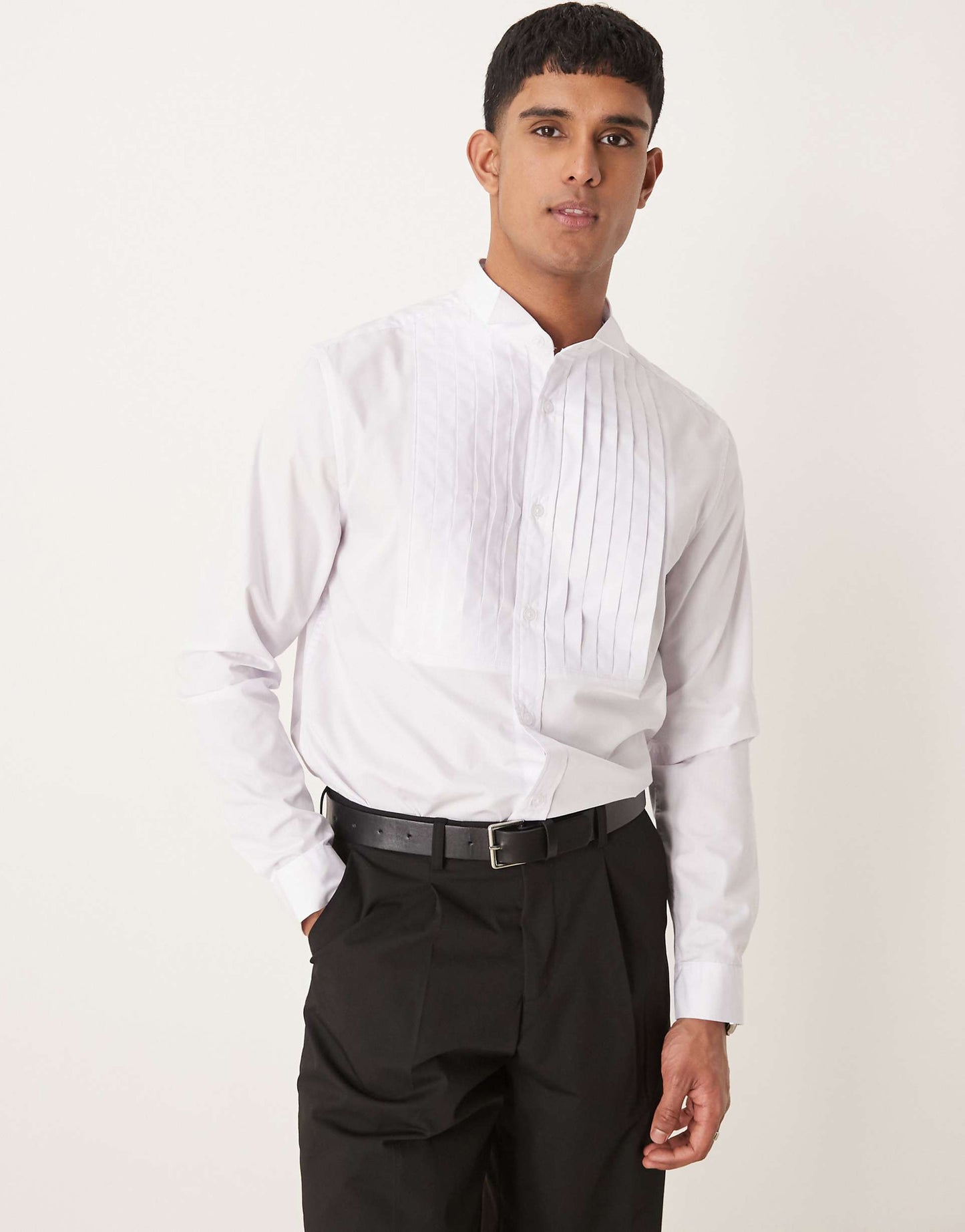 Formal Wing Collar Regular Shirt With Pleated Bib Front