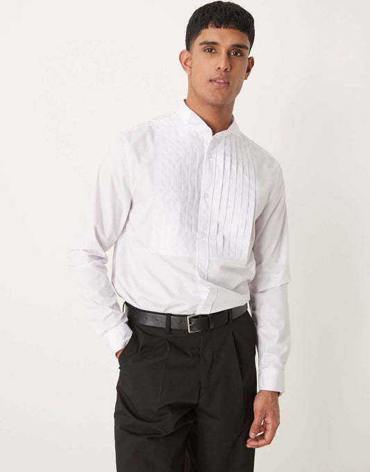 Formal Wing Collar Regular Shirt With Pleated Bib Front