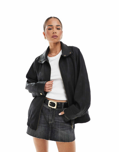 Leather Look Bomber Jacket